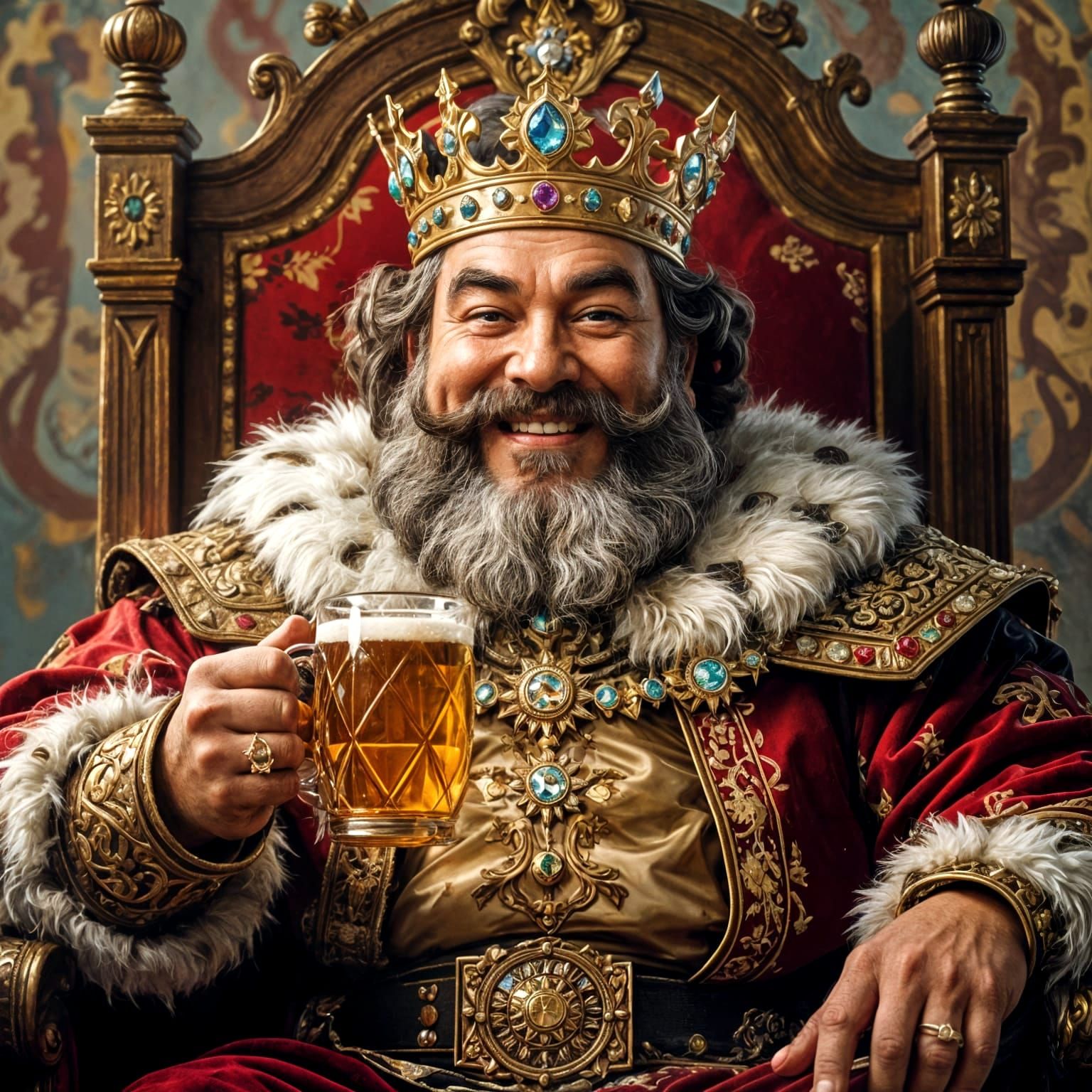 Jolly Medieval King on Throne in Splash Art Style