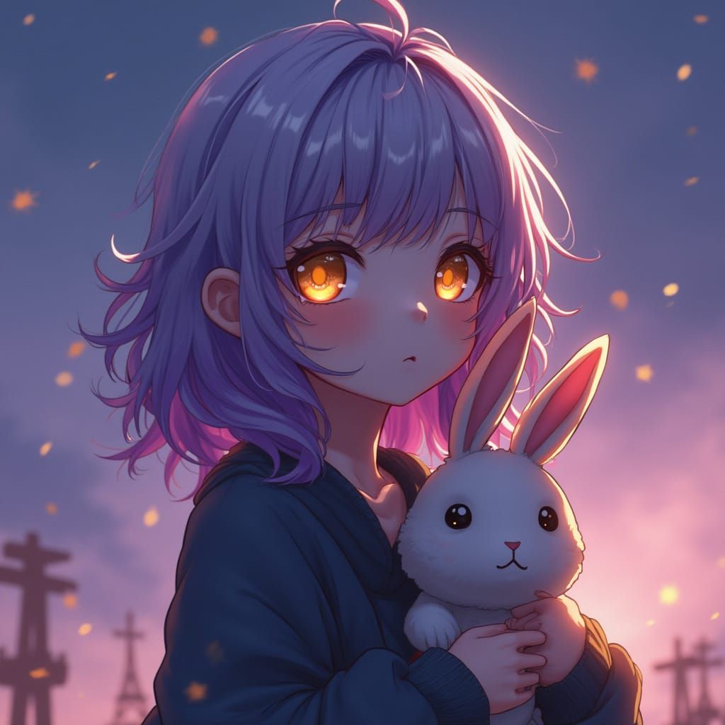 Ethereal Young Woman with Stormy Twilight Hair and Whimsical...