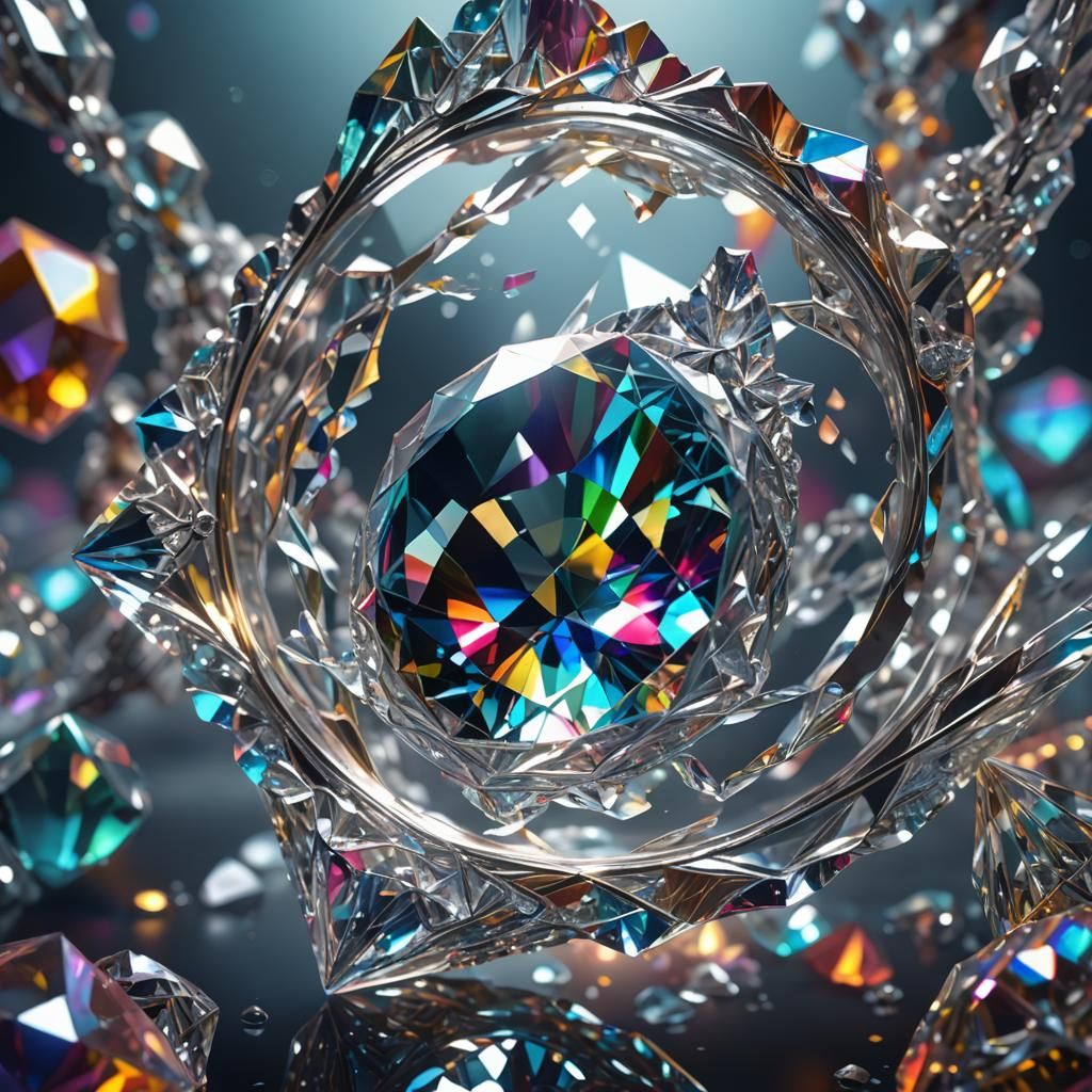 Glass Diamond Reflecting Rainbow Light: Fantasy Art