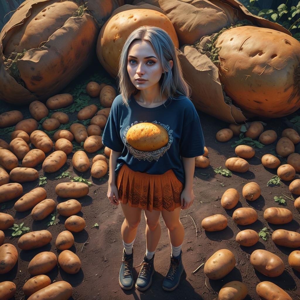 Slavic Girl and Giant Potato in Matte Painting