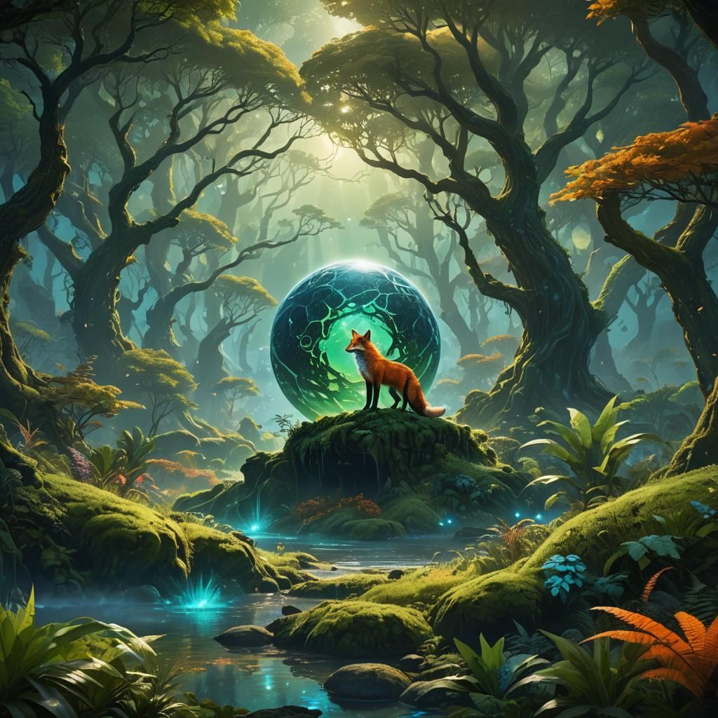 Radiant Green Planet with Energy Rings