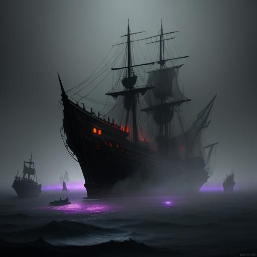 Ghost Ship with Ghost Pirates in Dark Fantasy Style