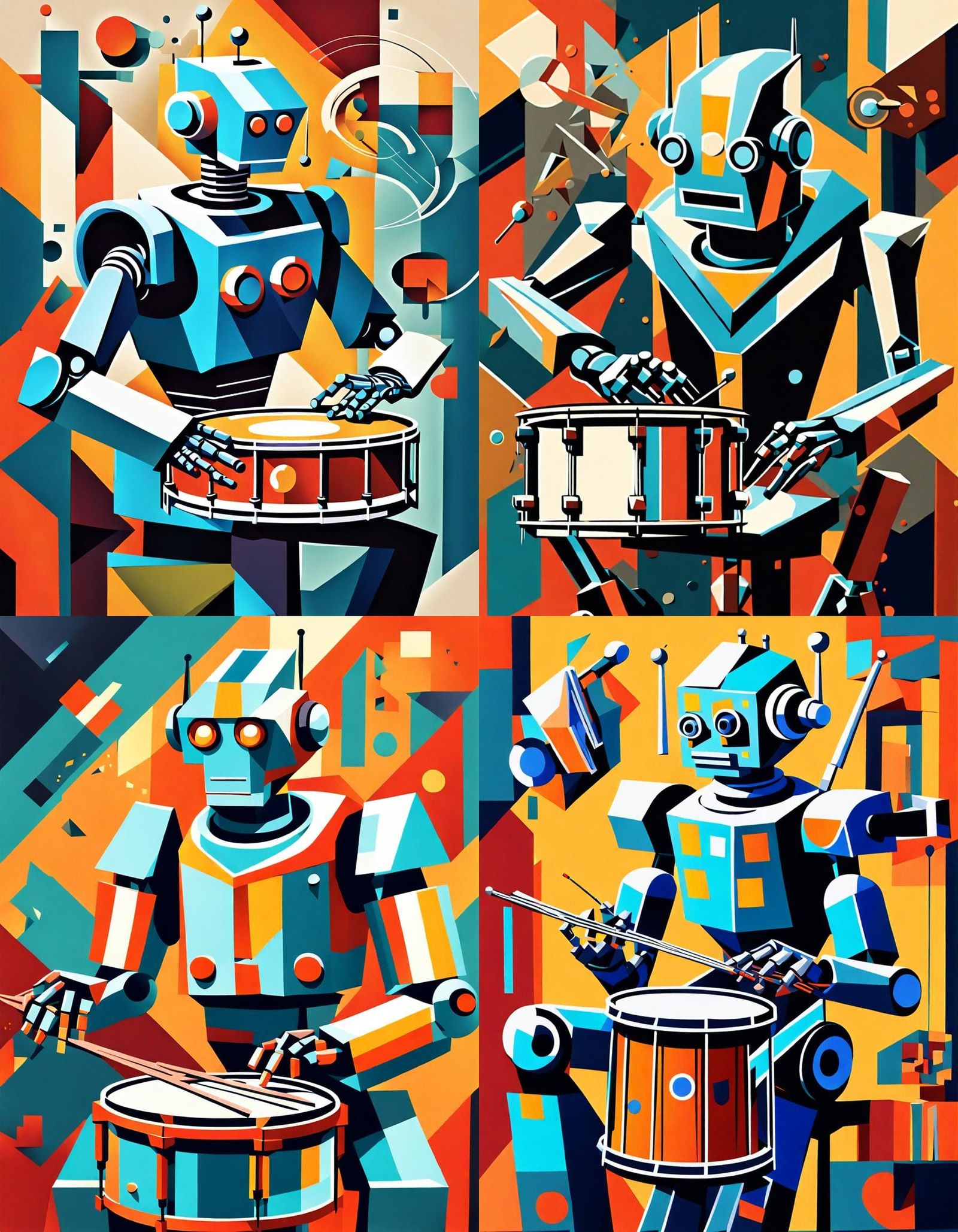 1950s Robot Drummer in Cubist Art Deco Style