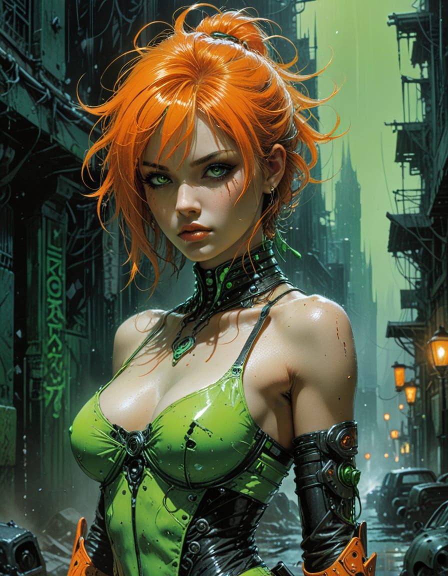 Neon Green and Orange Fantasy Art Illustration
