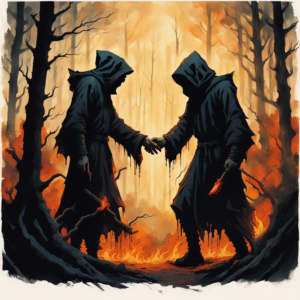 Ominous Pact in a Dark Fantasy Forest