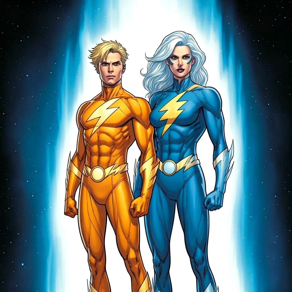 Lightning Lad and Saturn Girl in Comic Style