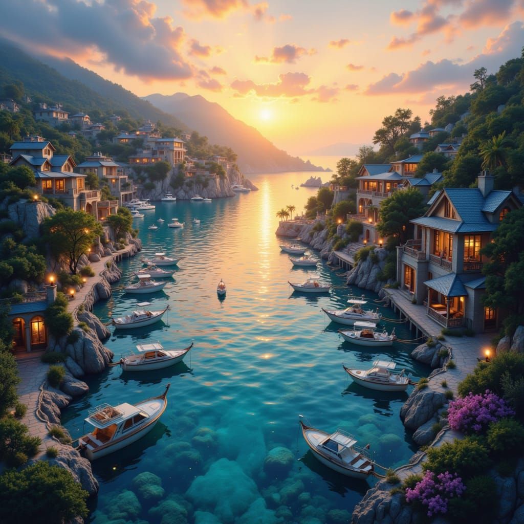 Fantasy Harbour at Sunset: Drone View