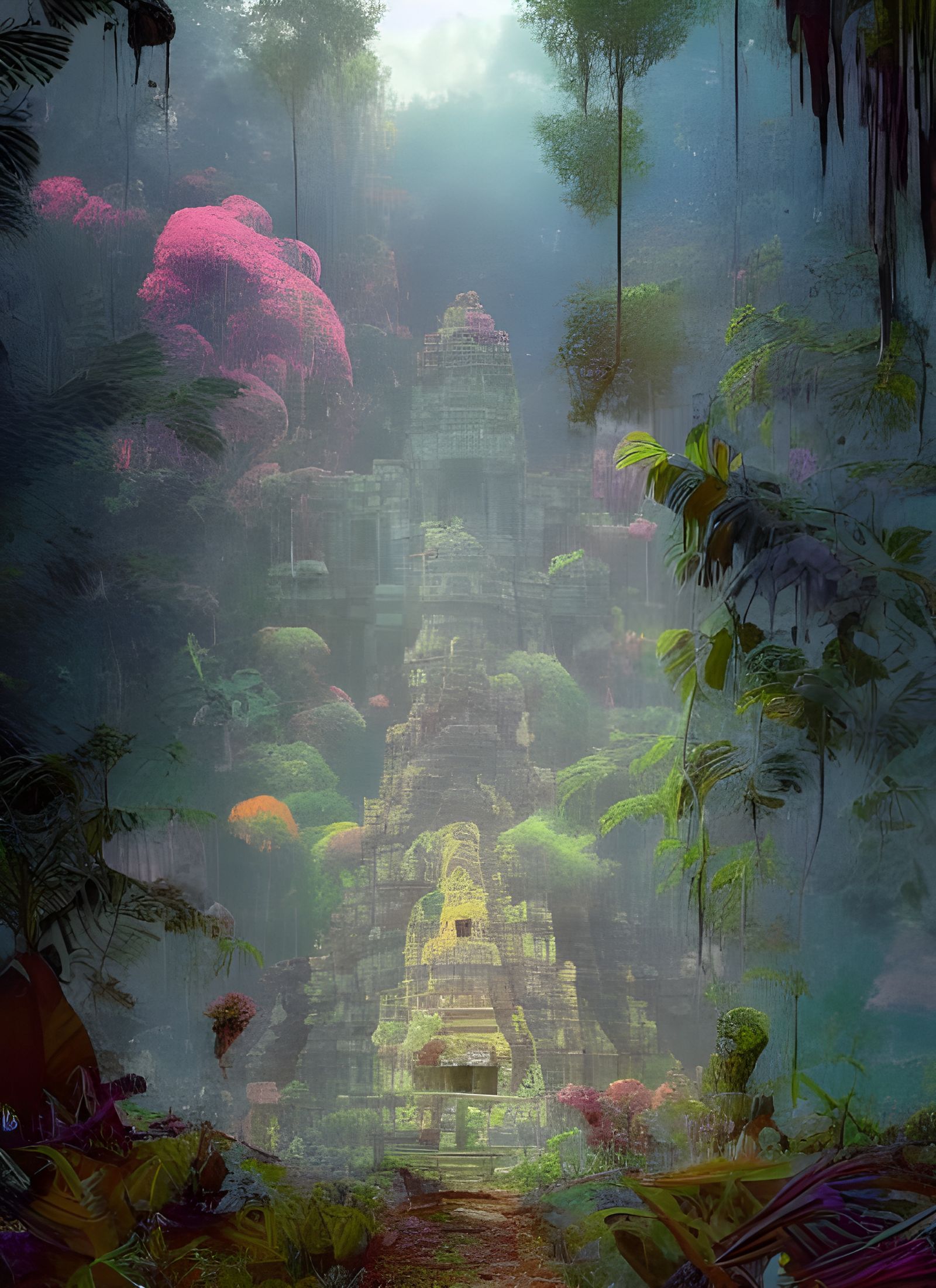 Overgrown Angkor Ruins in Alien Jungle