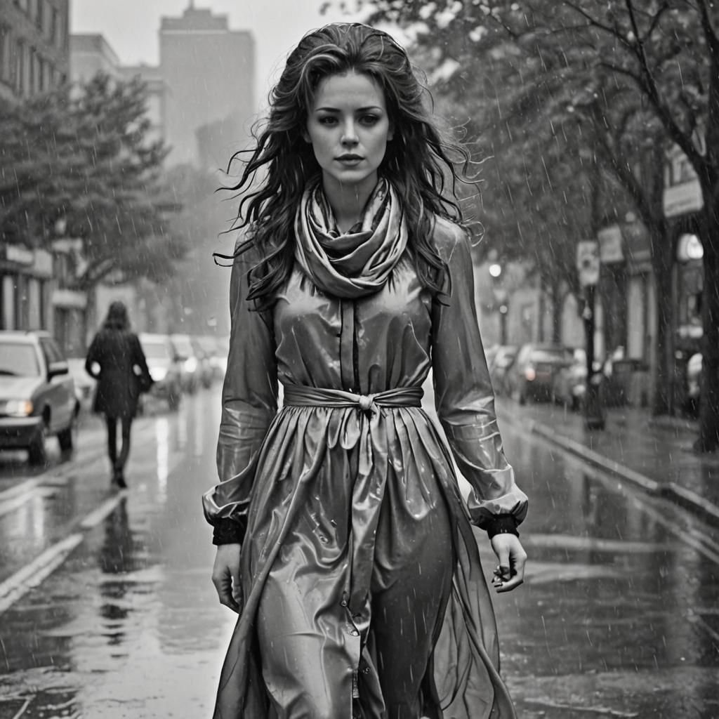 #rain #raining #wet #b&w #scarf #satin #dress #tacky #silk #...