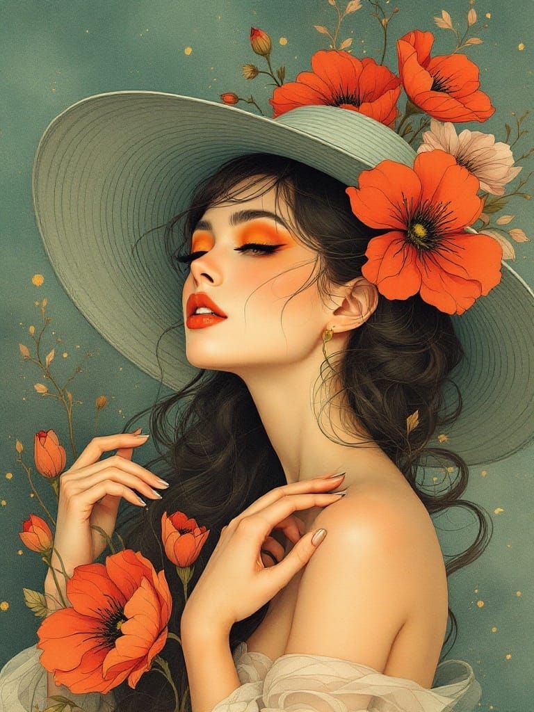 Dreamlike Beauty in Vibrant Orange and Teal