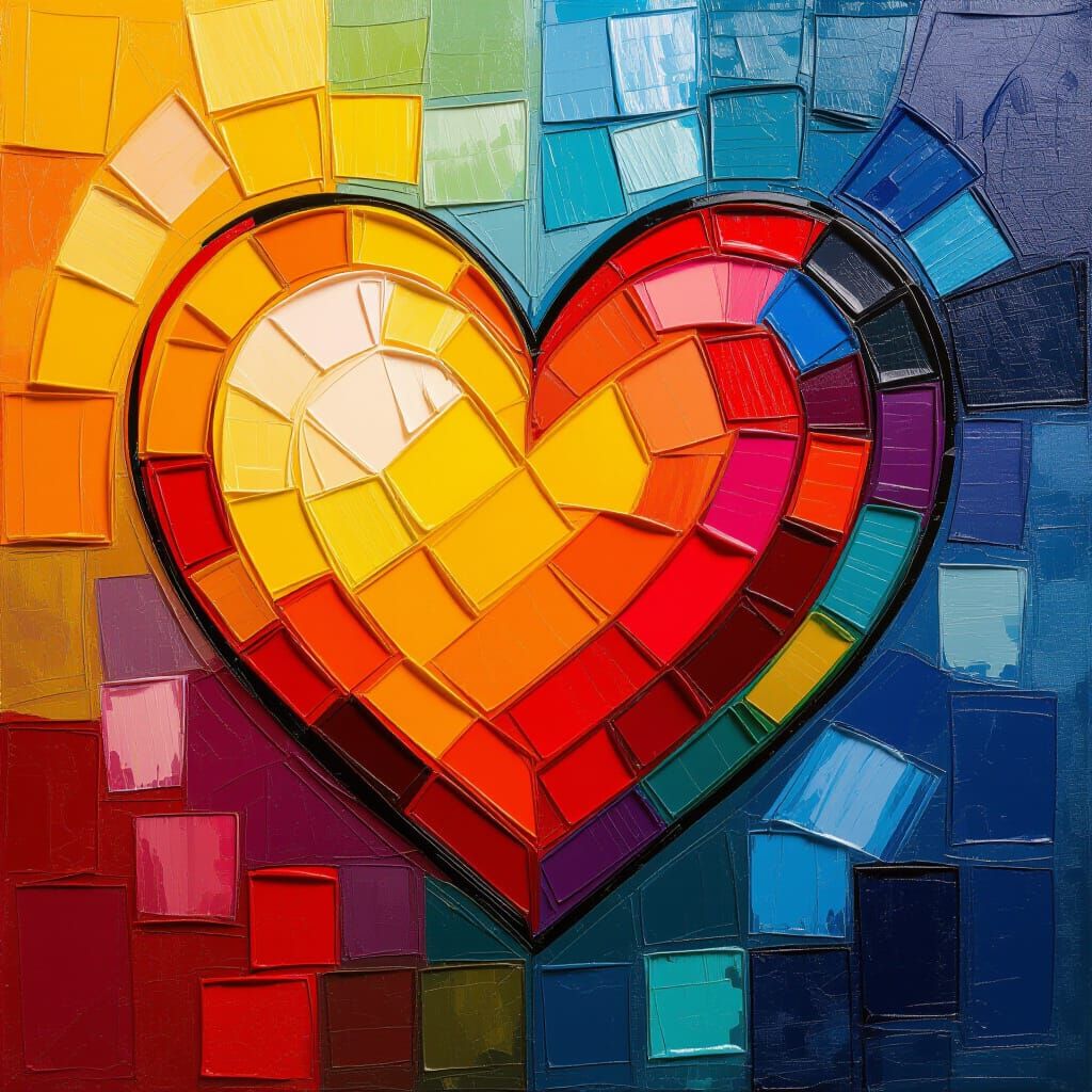 Vibrant Heart Oil Painting with Thick Textured Layers
