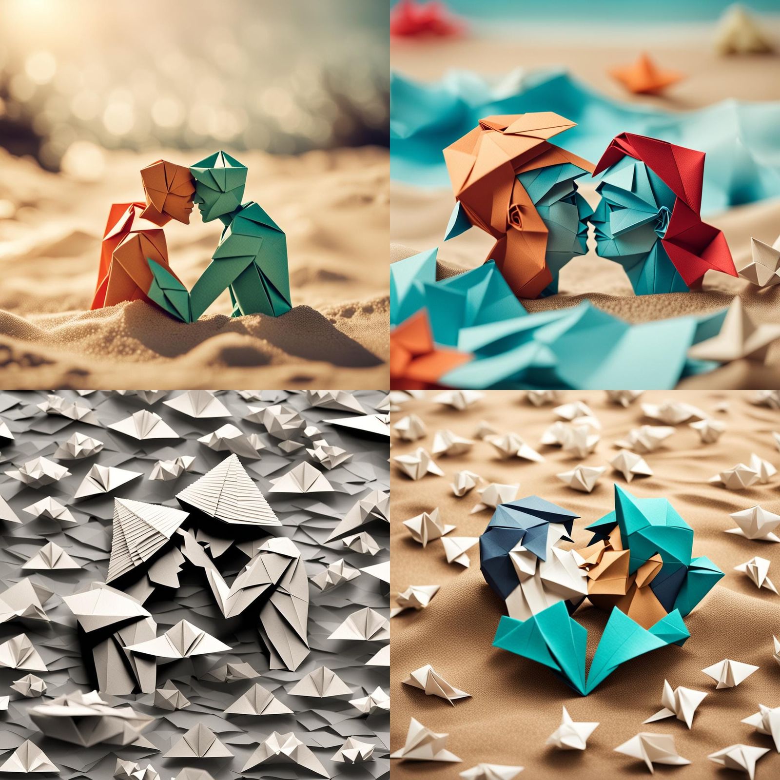 Origami Style: Men Kissing on a Beach