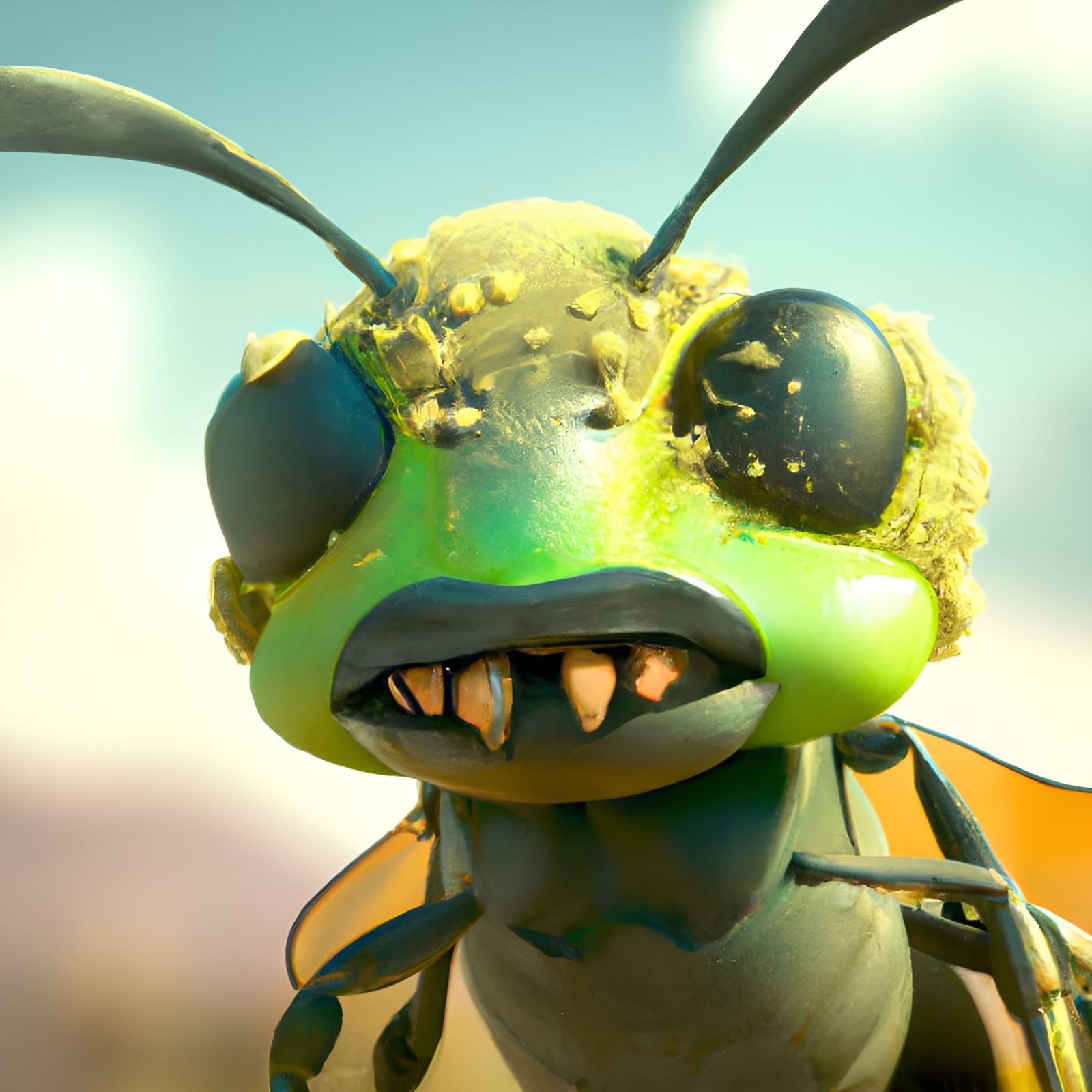 Ugly Green Zombie Bee: 3D Rendered Concept Art
