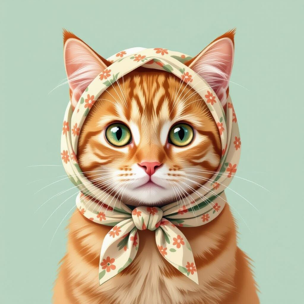 Adorable Ginger Cat Portrait in Soft Pastel Style