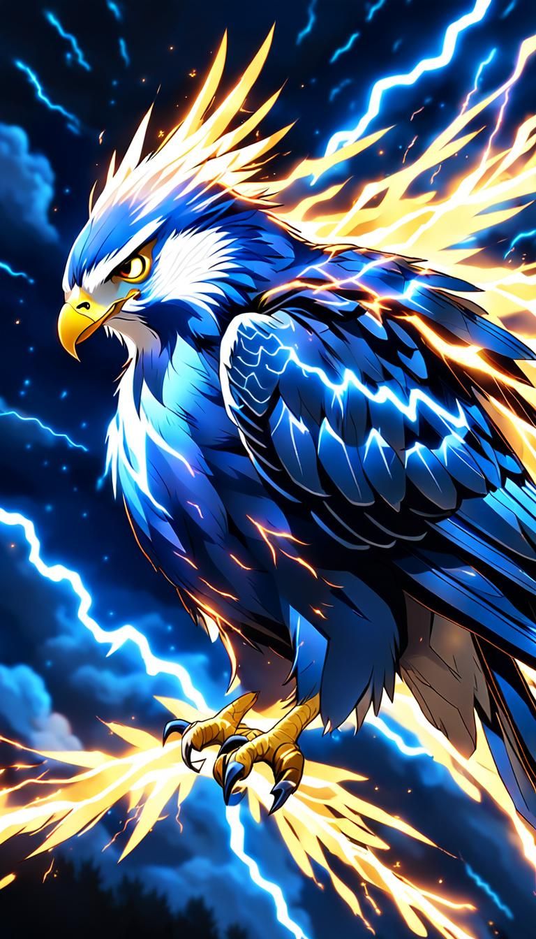 Electric Hawk Soaring in a Vibrant Anime Style