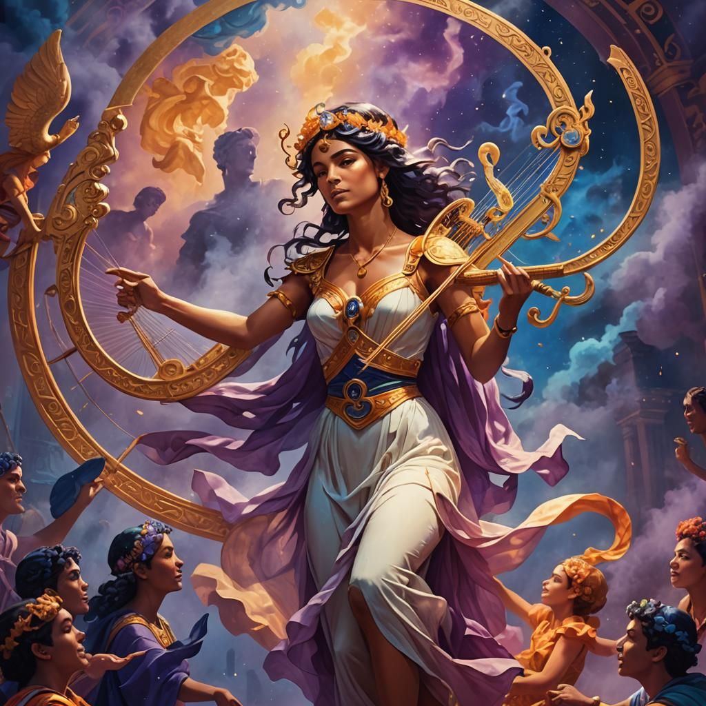 Mystical Stage Show with Lyre Player in Splash Art