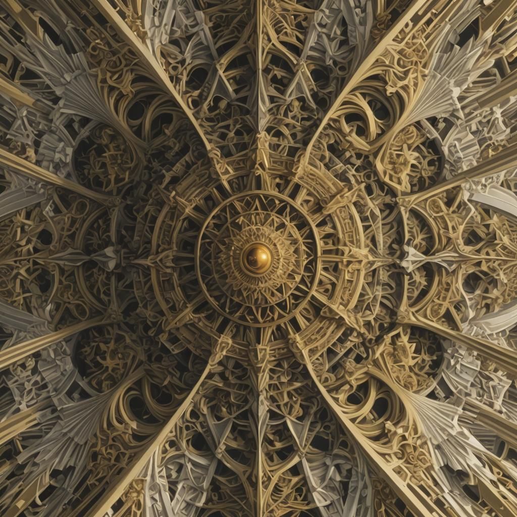 Geometric Golden Sun in M.C. Escher Style