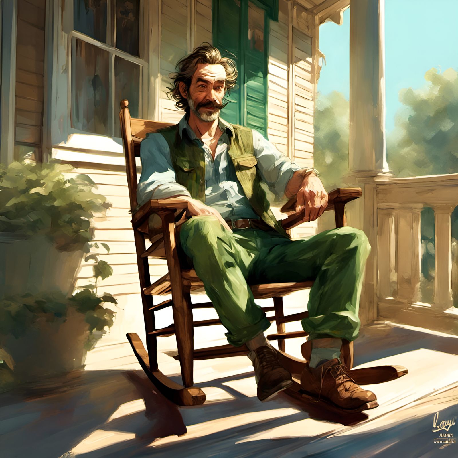 Luigi Relaxing on a Sunny Porch