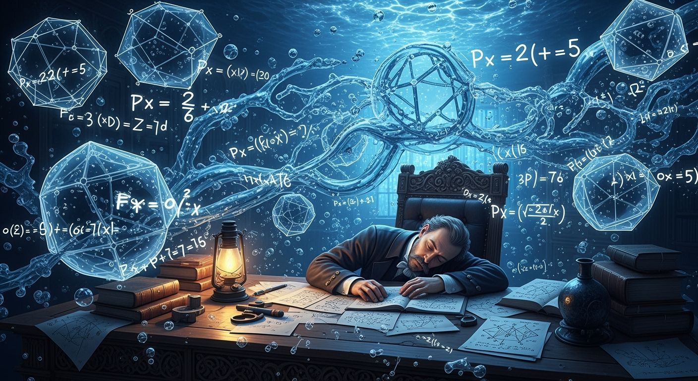 Dreamscape: Mathematician Surrounded by Liquid Geometry