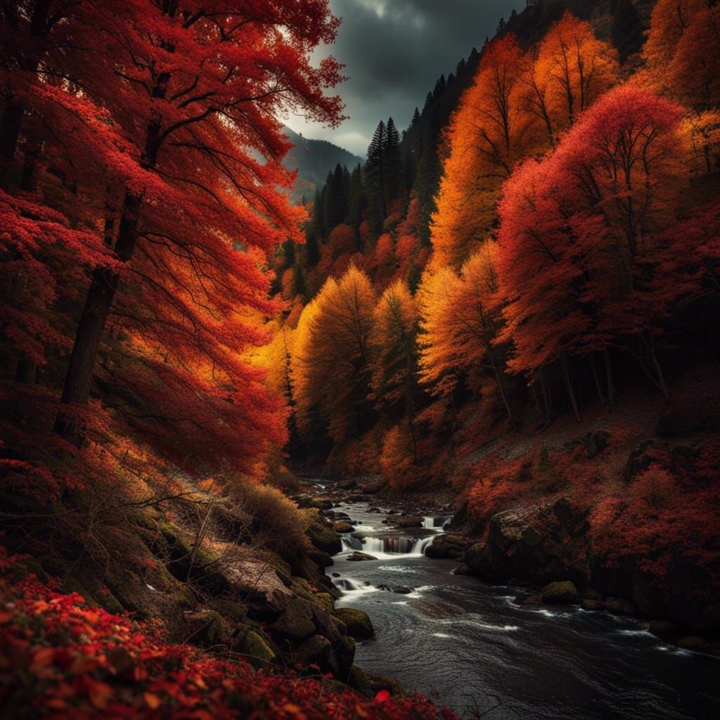 Moody Autumn Mountain Landscape in HDR
