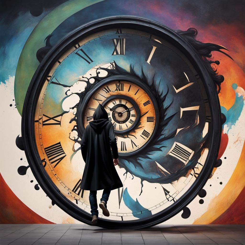 Clockwork Figure Walking the Spiral of Time