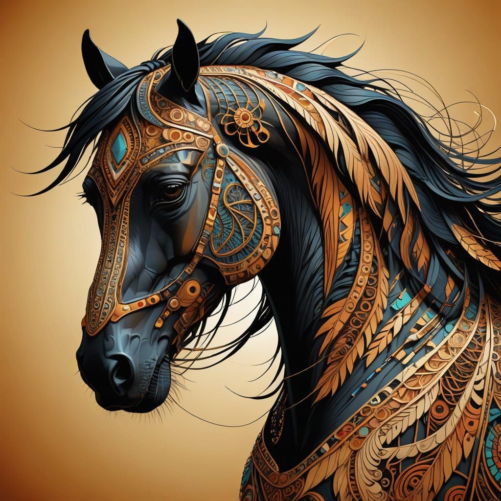 Native American War Horse in Vibrant Vector Art