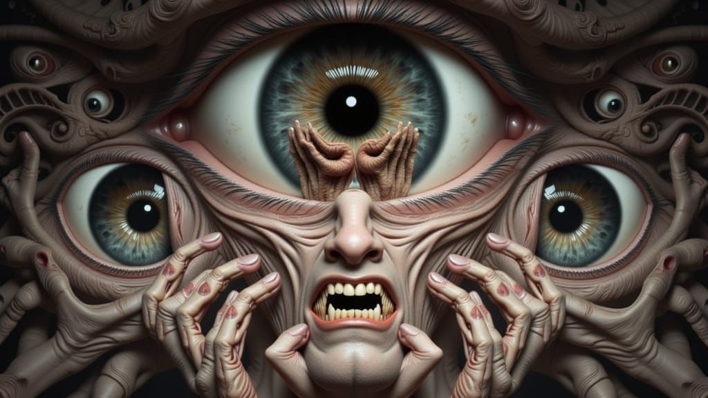 Surreal Mindscape of Faces Trapped in an Eye