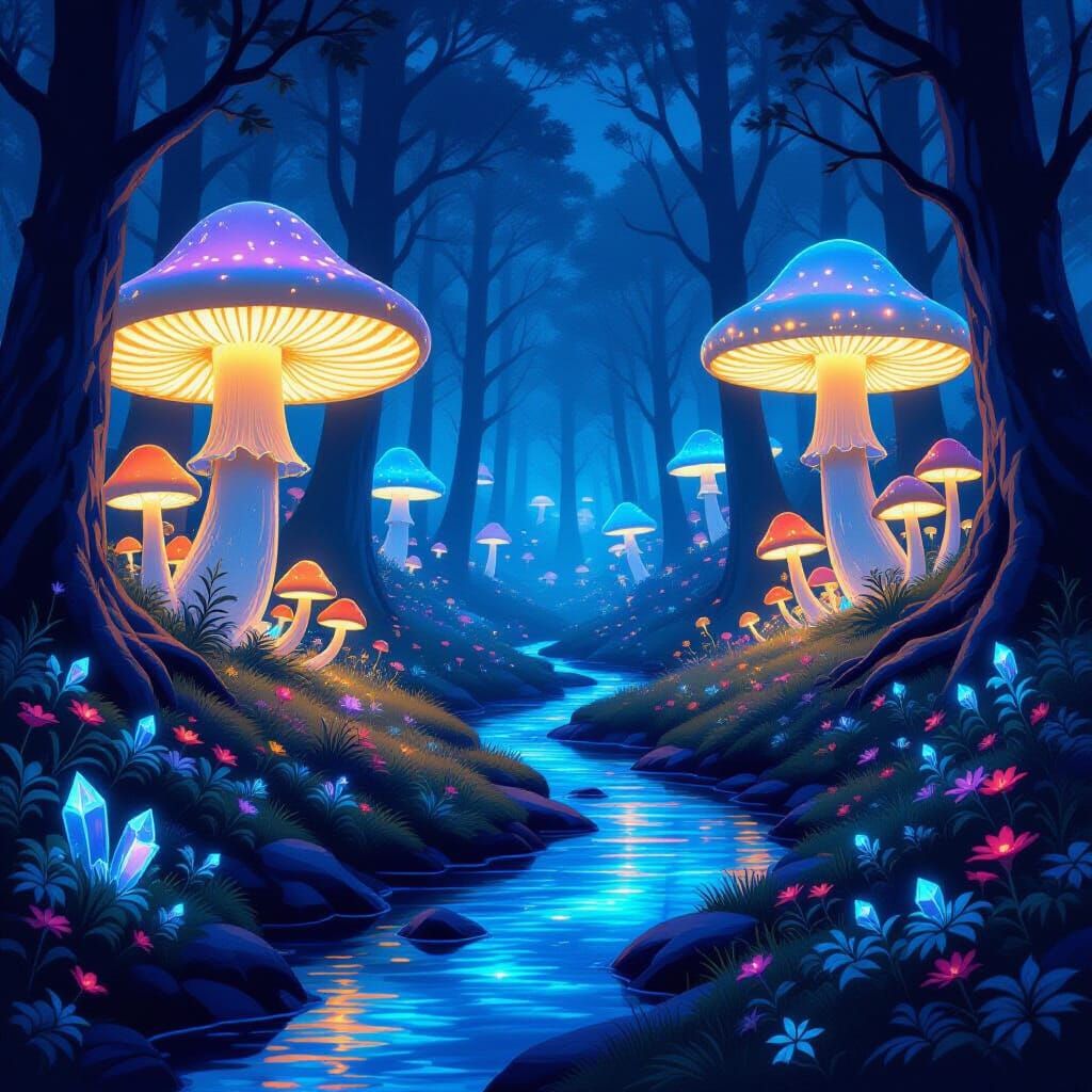 Bioluminescent Mushroom Forest at Twilight