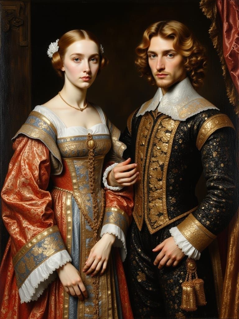 Young Woman in Opulent Vermeil and Gold Embroidered Robes