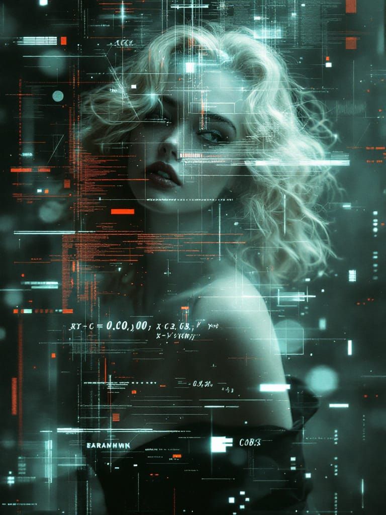 Blond Pin-Up Woman in Glitch Photography Style