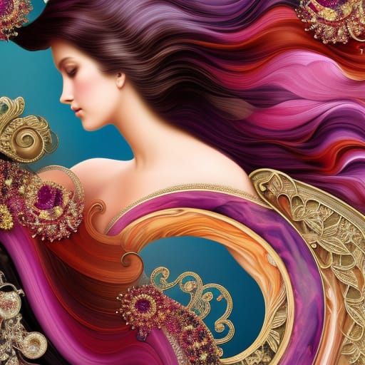 Beauty Queen in Art Nouveau Watercolour