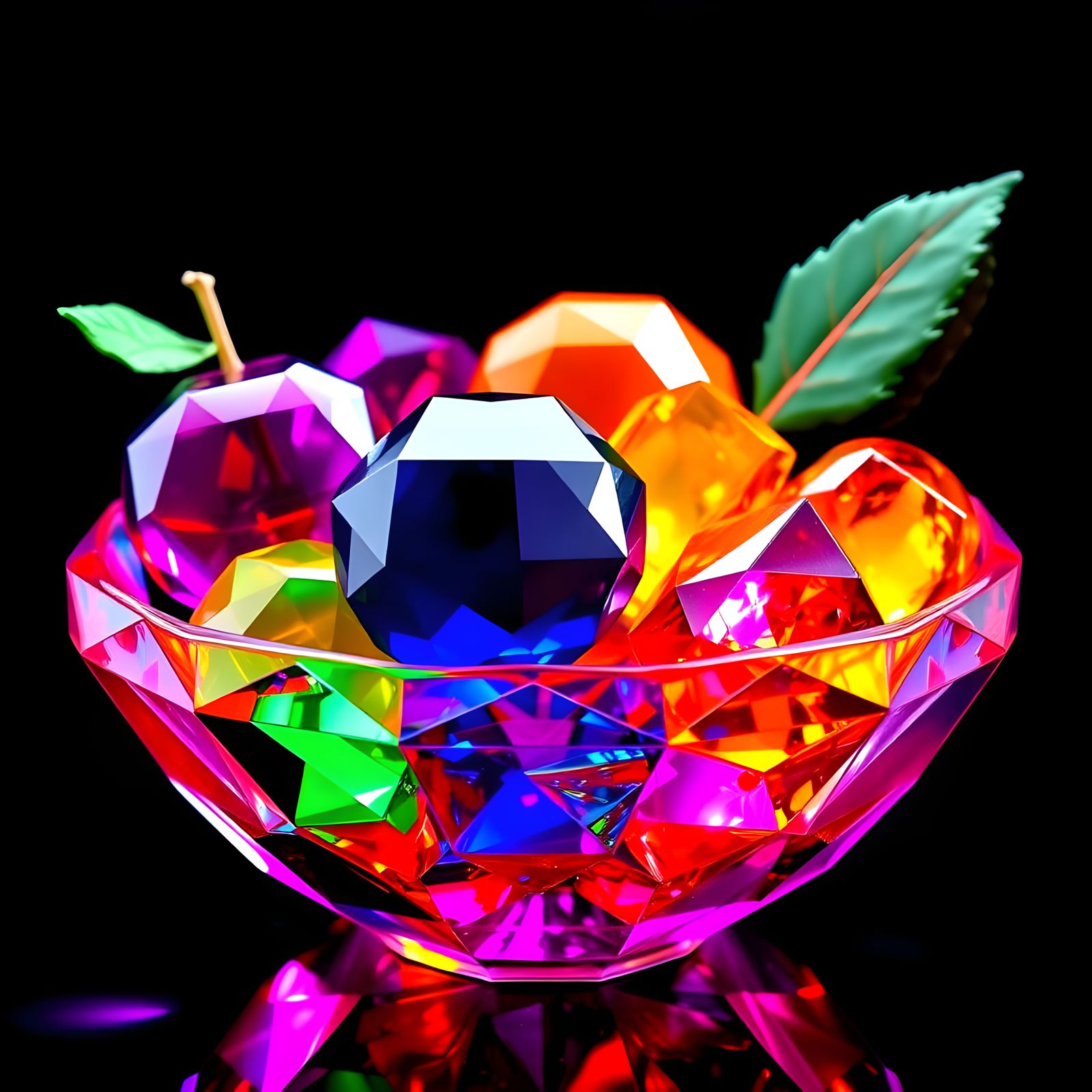 Crystal and Glass Fruit Bowl in Ultrarealistic Photograph