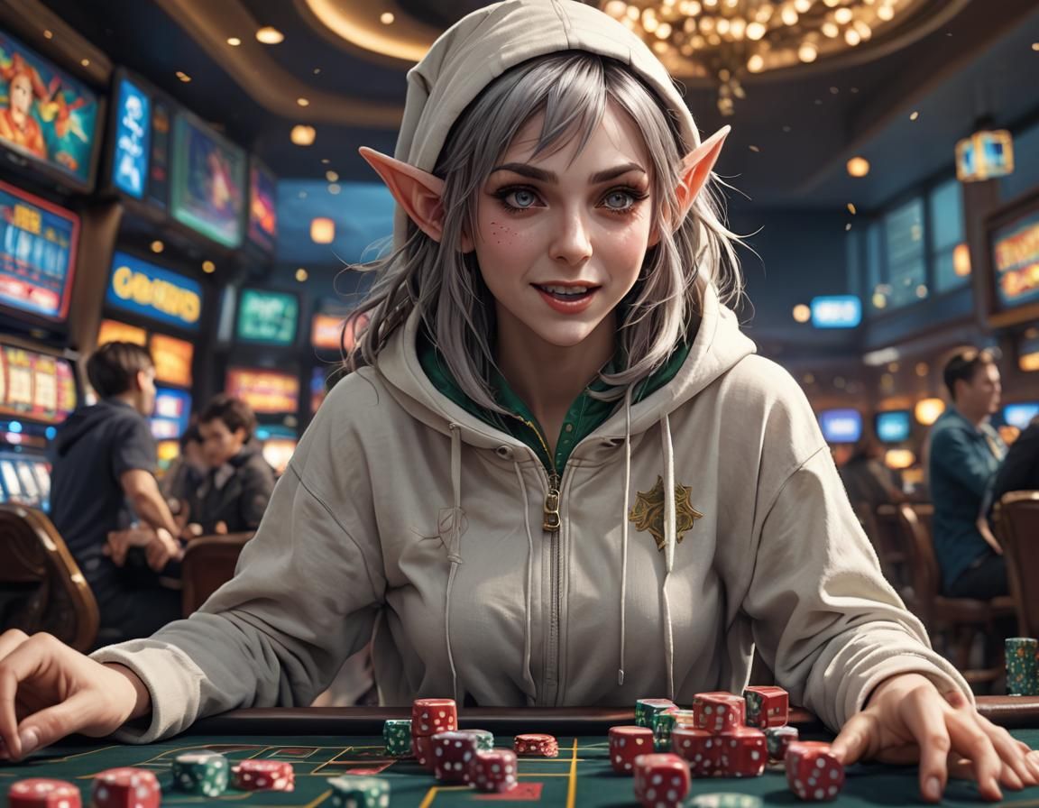 Elf Gambler in Fantasy Casino: Anime Art