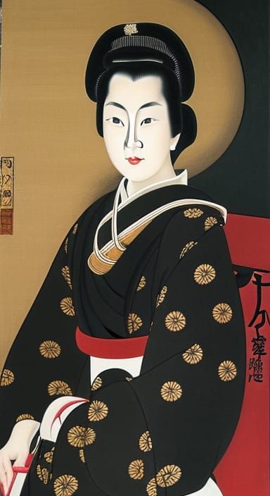 Centered Lady in Ukiyo-e Benizuri-e Style