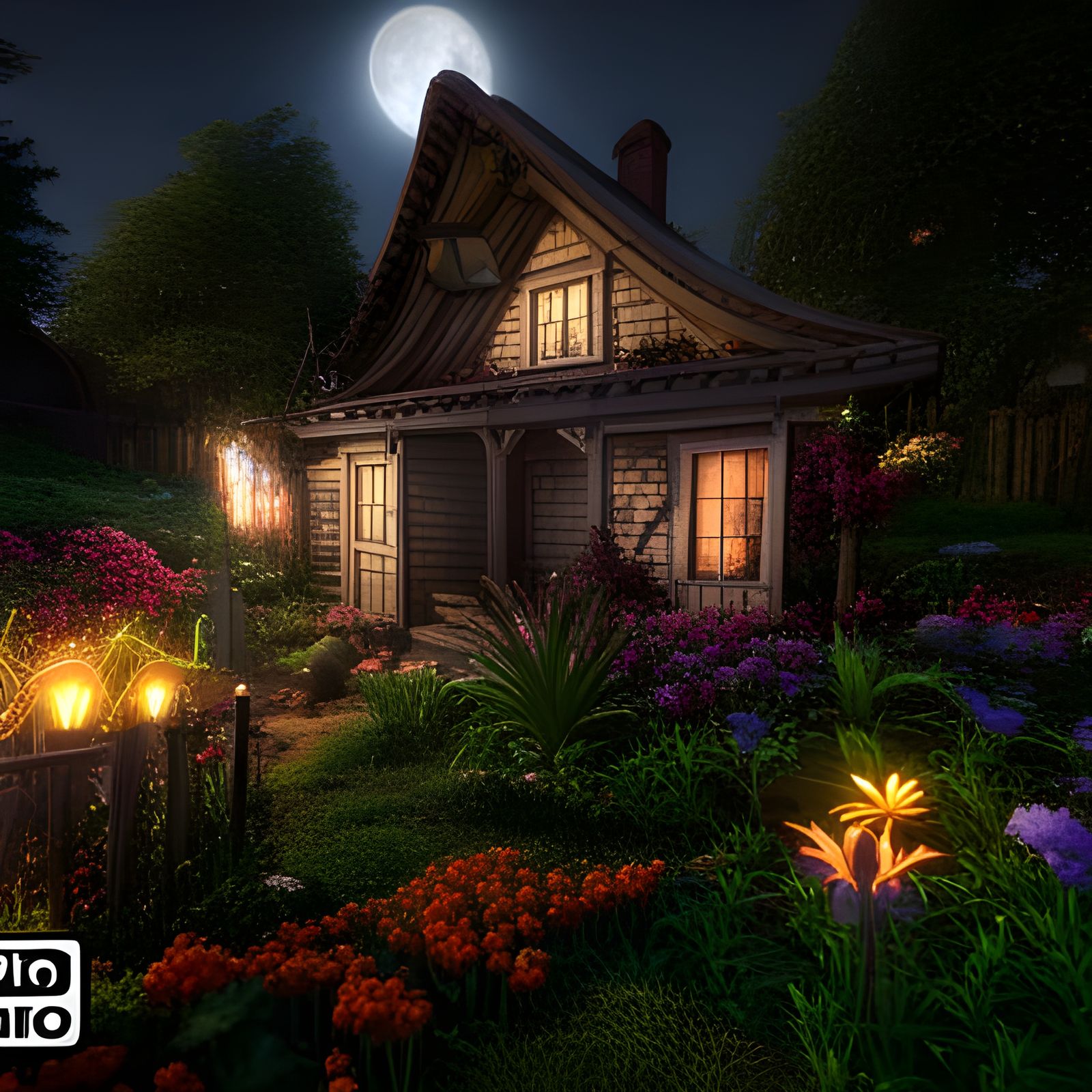 Fairytale Garden at Night in Dark Fantasy Style