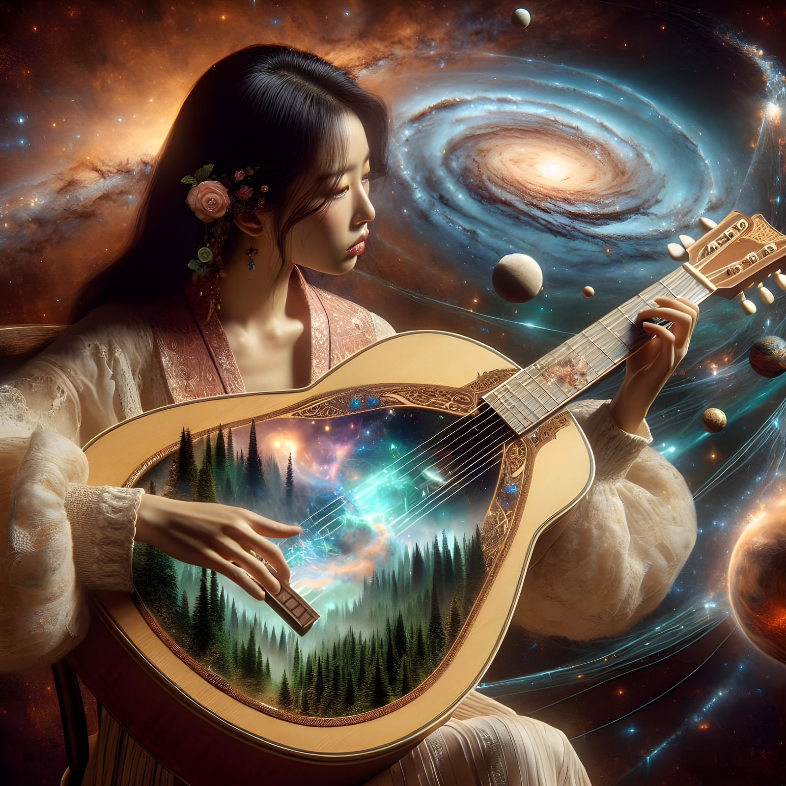 Surrealistic Mandolinist in 8K Holographic Art