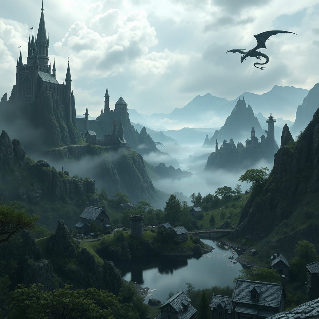 Epic Dark Fantasy Realm in 3D Anime Style