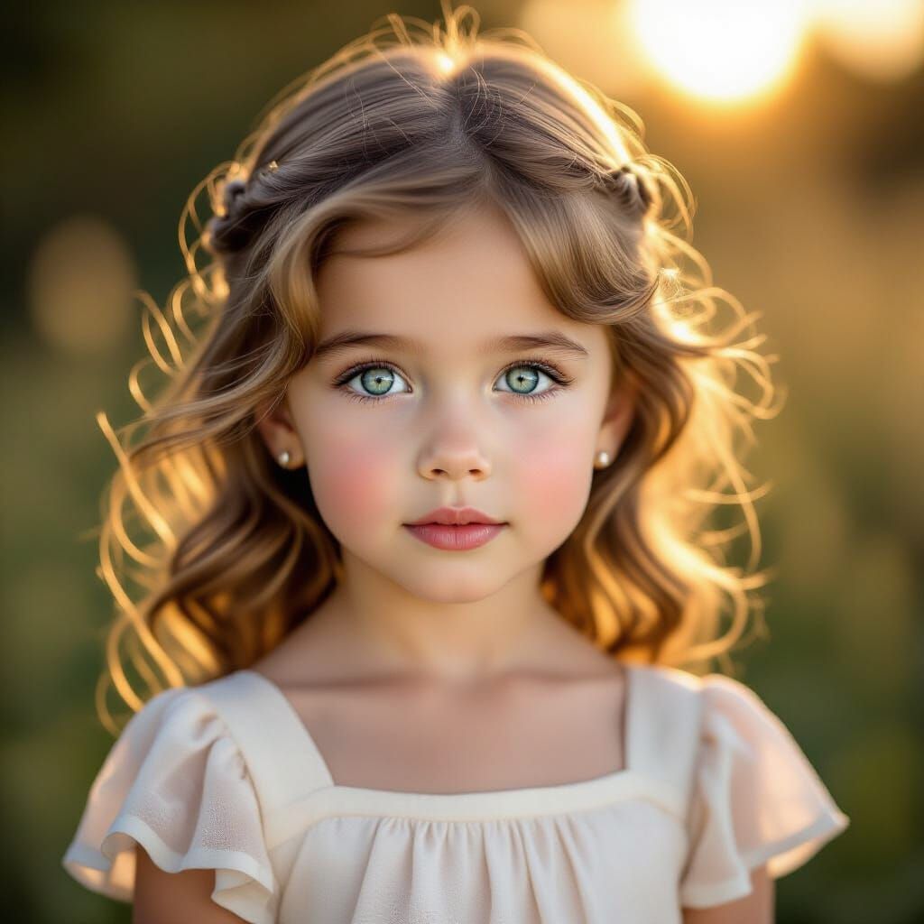 Dreamy-Eyed Girl in Golden Sunlight: A Portrait