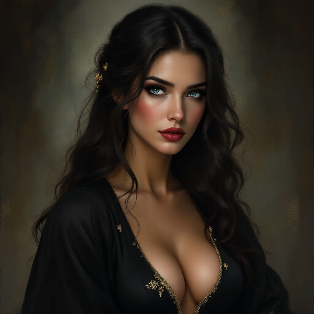 Mysterious Aristocratic Woman in Semi-Realistic Fantasy Port...