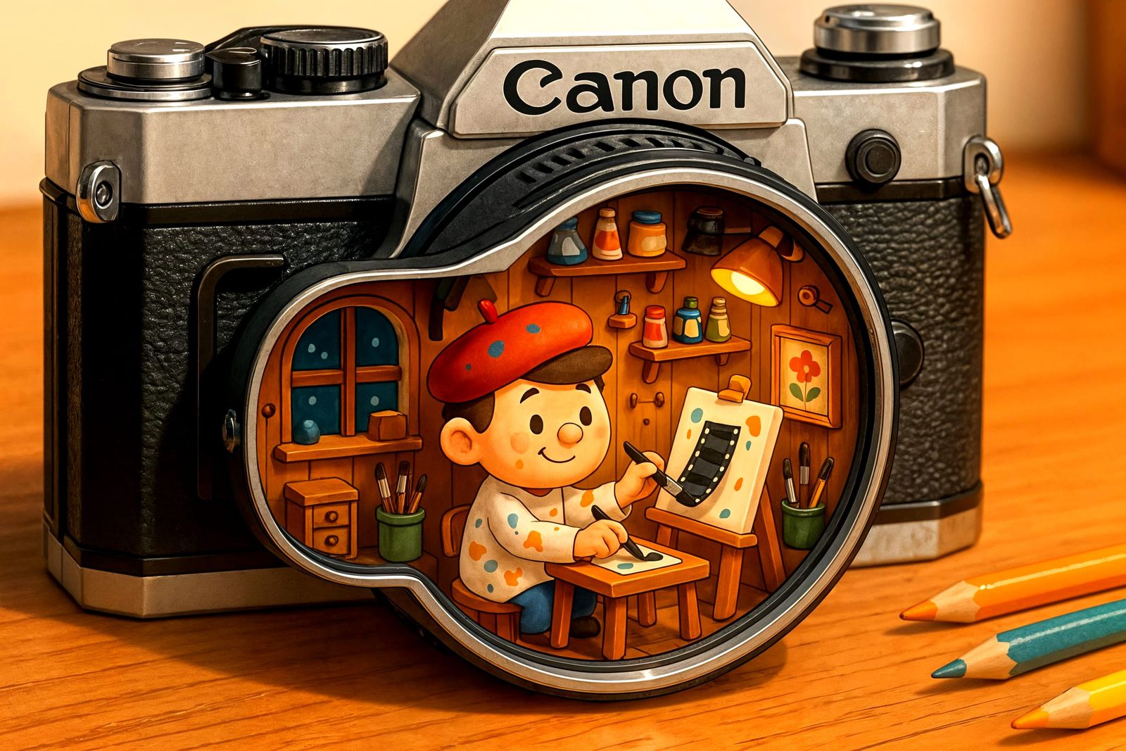 Miniature Cartoon Studio Inside a Canon Camera