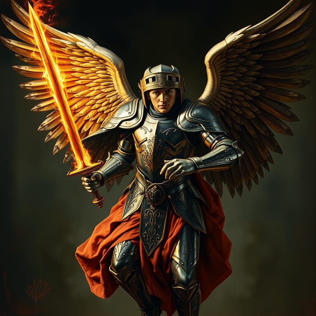 Renaissance Angel Descending from Heaven as Airbrush Paintin...