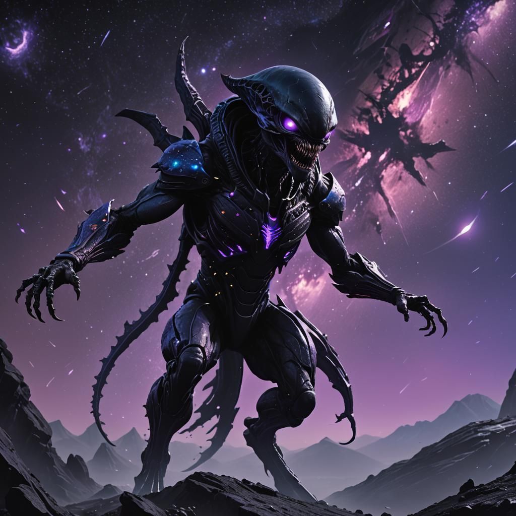 Menacing Dark Alien on Asteroid: Dark Fantasy Concept