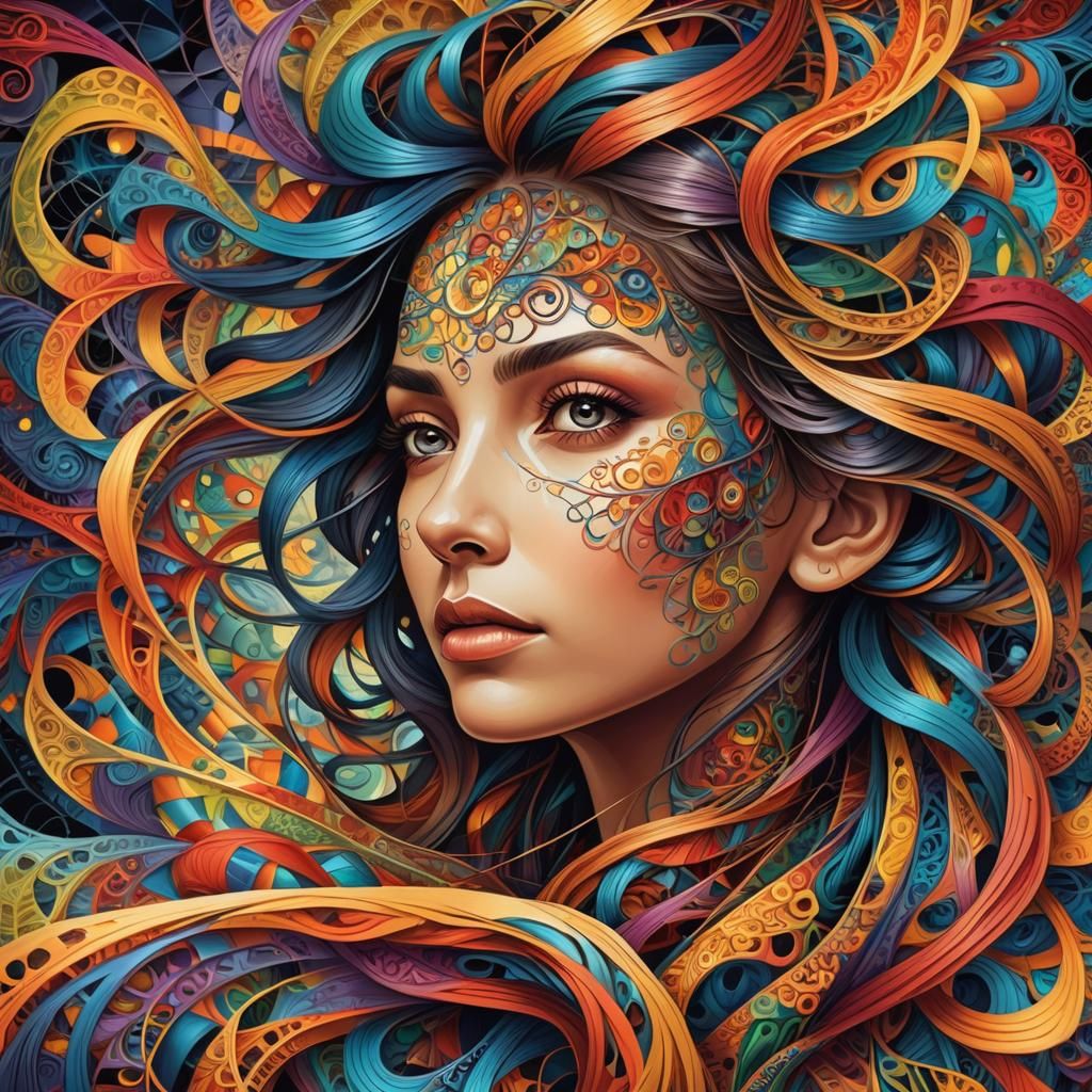 Woman Entwined in Yarn: Abstract Digital Art