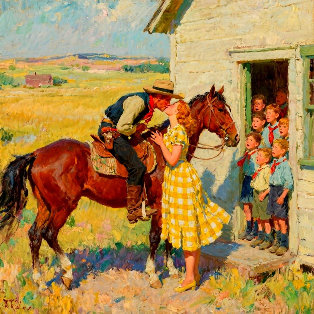 Cowboy Kiss on the Kansas Prairie: An Impressionistic Painti...