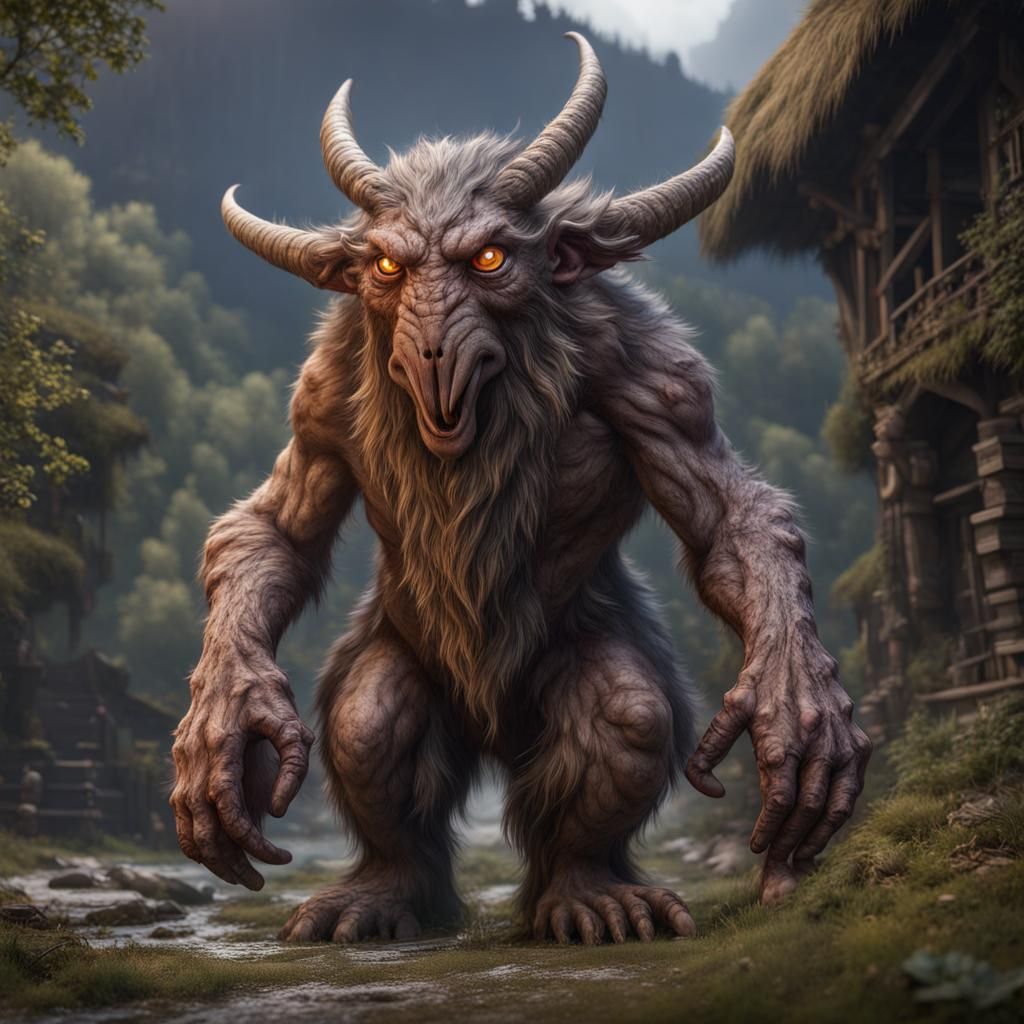 Giant Cycloptic Fur Creature in Detailed Matte Painting