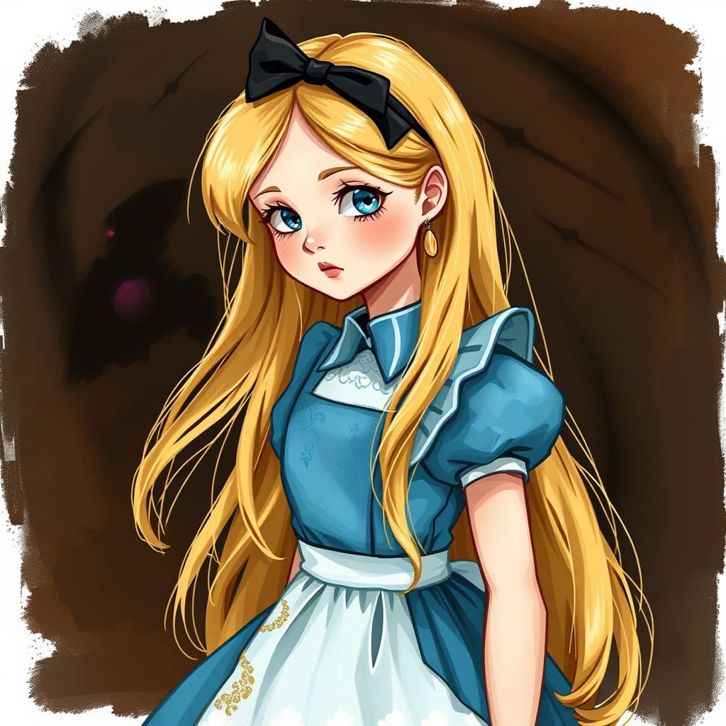 Whimsical Fairy Tale Illustration of Alice in Wonderland
