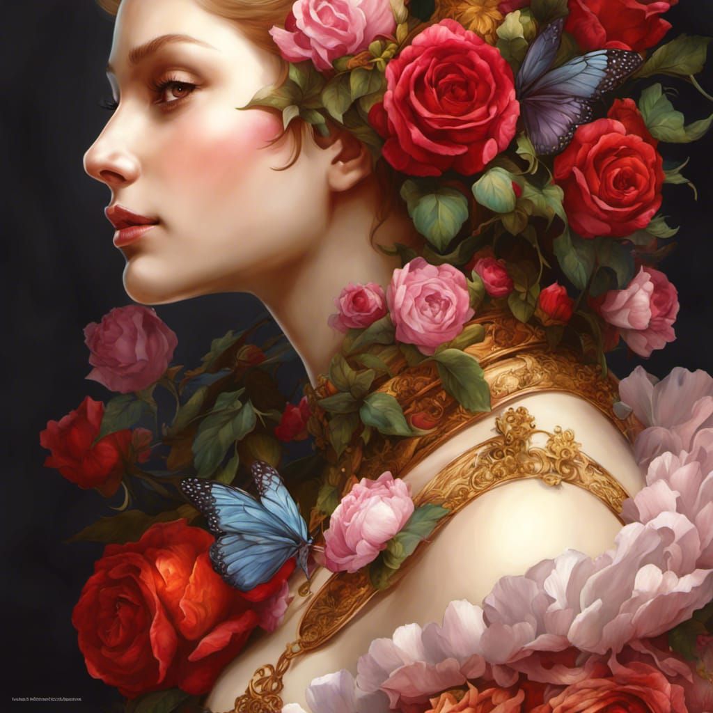 Floral Woman Portrait in Art Nouveau Style