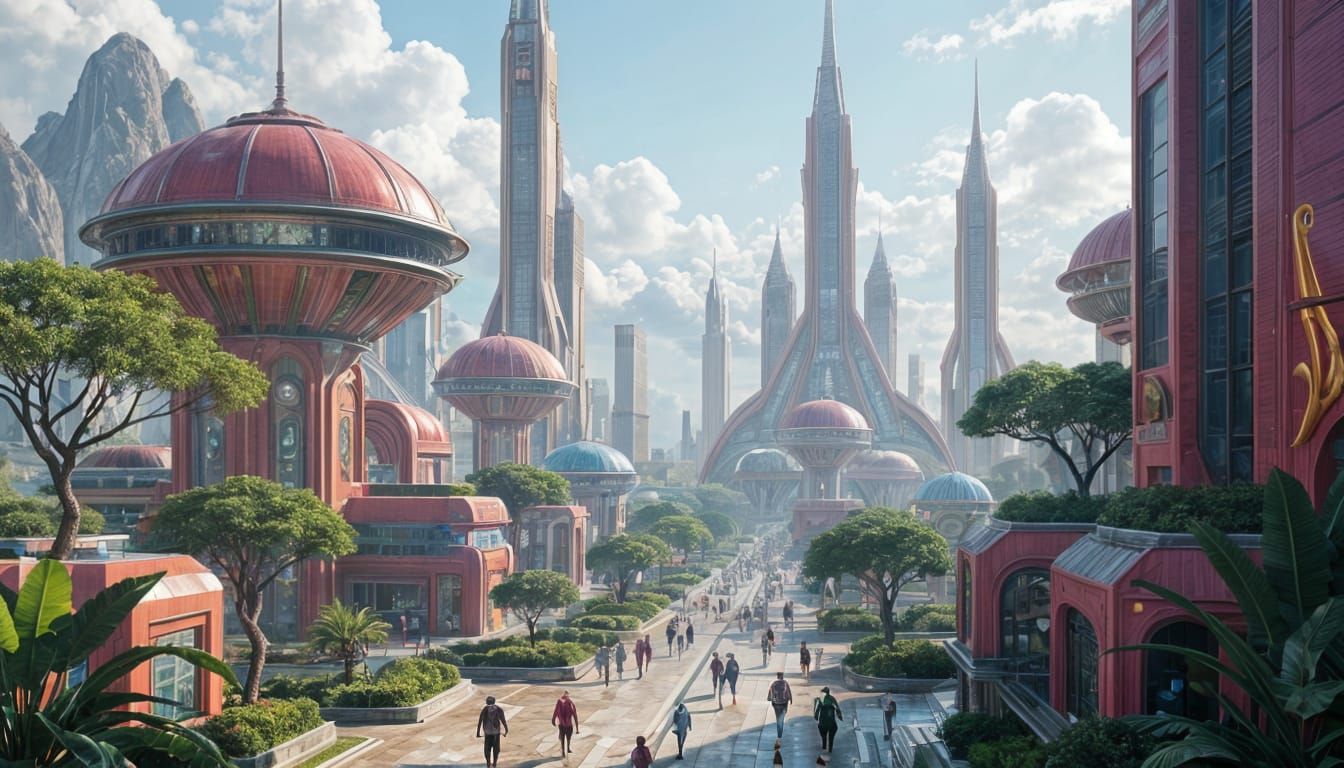 Vibrant Alien Cityscape in CGI Aesthetic