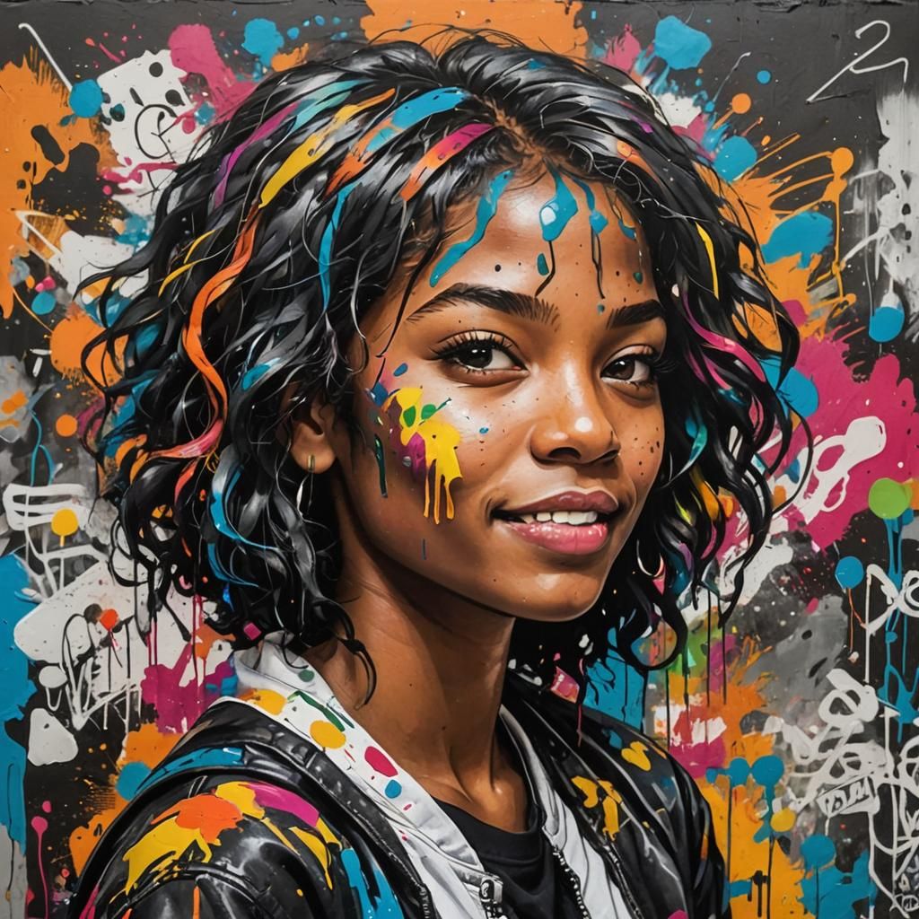 Vibrant Young Woman in Front of Graffiti Art