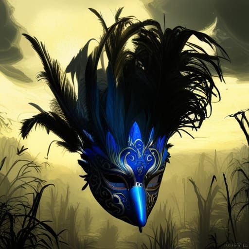 Detailed Black Rooster Venetian Carnival Mask